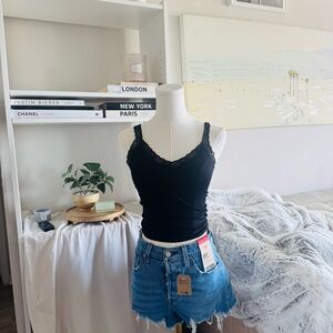 Black Lace Trim Tank Top